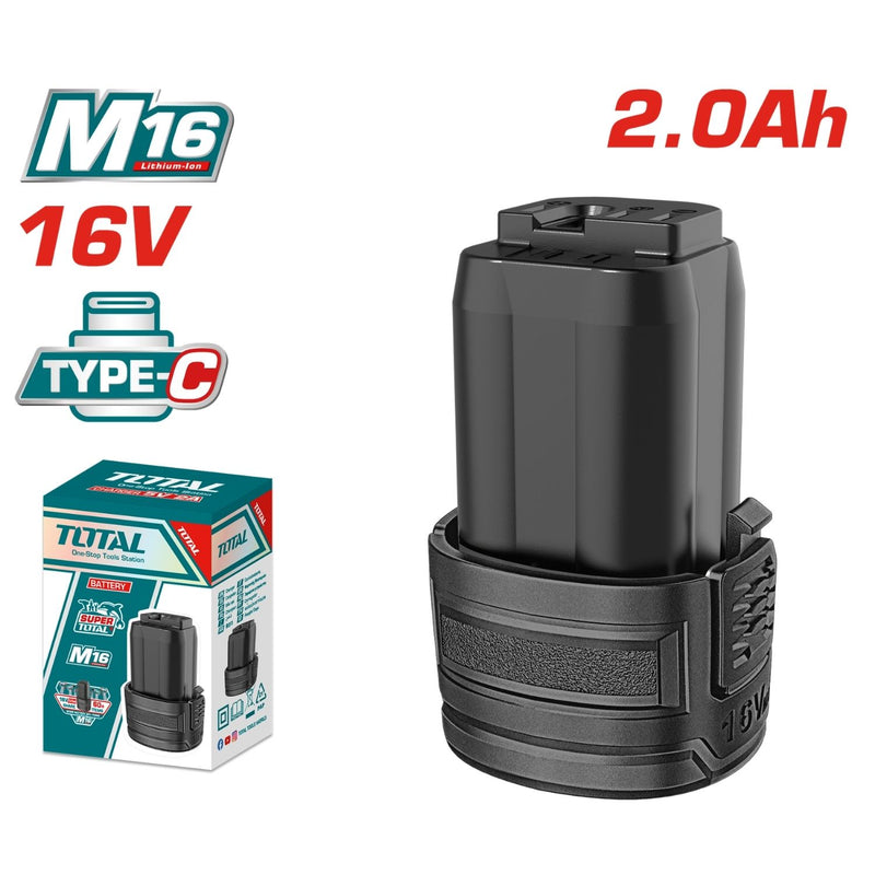 Bateria 16V. Litio 2.0 Ah. Compatible con múltiples Herramientas. Puerto de carga: USB-C. Compatible M16