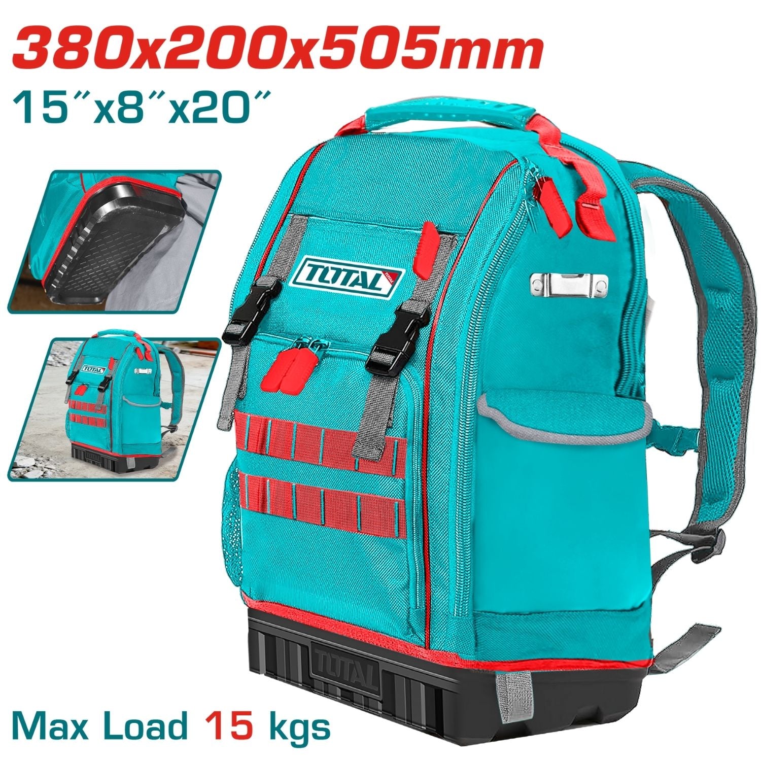 Mochila Bolso de Espalda para Herramientas. Tamaño: 38 × 20 × 50.5 cm. Polyester Oxford 1680D Estructura rígida y reforzada.