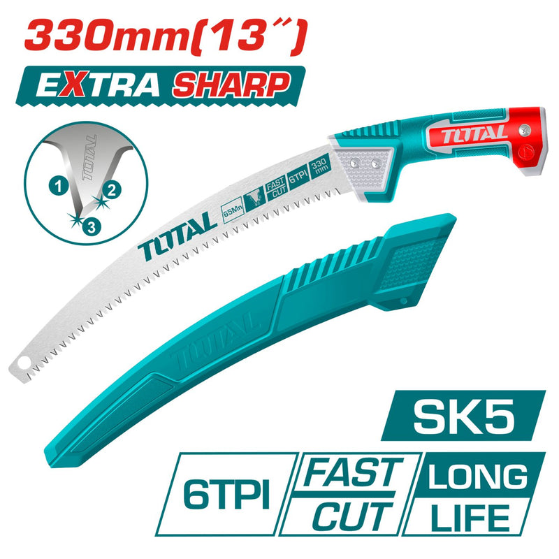 Sierra para podar 13" 65Mn. 7TPI. Corte rápido y preciso. Triple dientes.