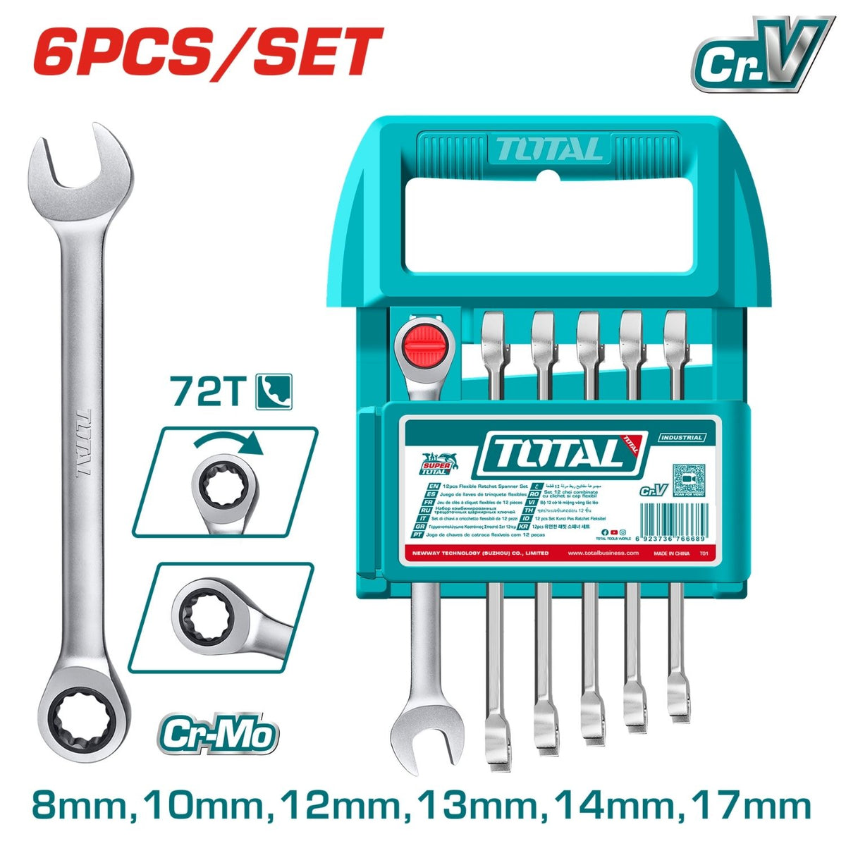 Llaves Combinadas Ratchet 8-17mm. Set de 6 piezas. Pulido Fino.