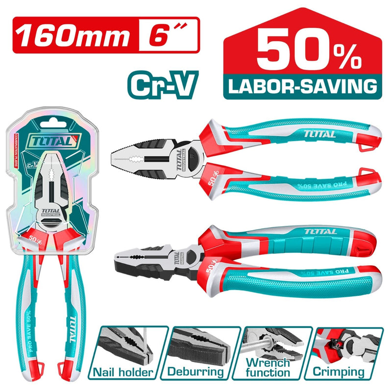 Alicate de combinación 6"/160mm Cr-V. Mango Tricolor. Ahorra 50%