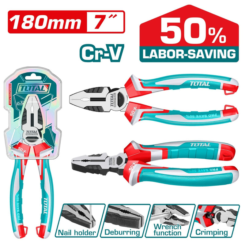 Alicate de combinacion 7"/180 mm Cr-V Ahorra 50% más energia Mango TPR con función de llave.