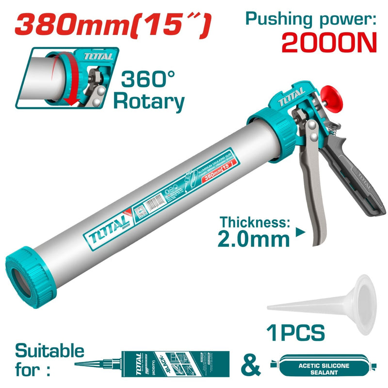 Pistola Calafateadora de 15" para usar con Silicón. Long 380 mm Mango de aluminio resistente. Incluye 1 adaptador plástico