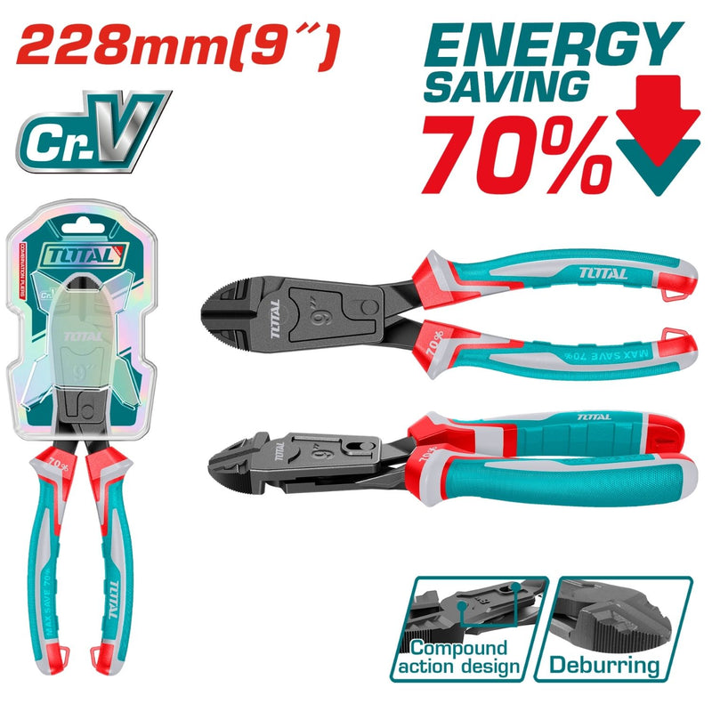 Alicate de corte diagonal de acción compuesta 9"/228mm Cr-V. 70% ahorro de energía.