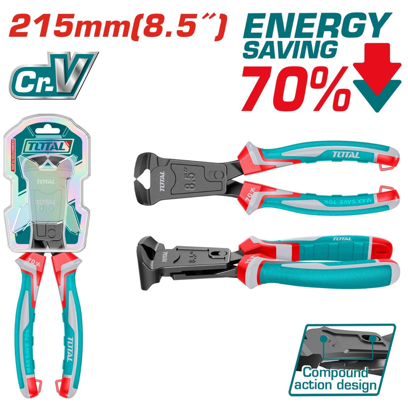 Alicate de corte final acción compuesta 8.5"/215mm Cr-V. 70% ahorro de energía. Mango ergonómico.