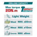 Drill Taladro Inalámbrico 3/8" 12V Función Impacto 0.8-10mm 20Nm Luz LED. No incluye cargador. Super Total