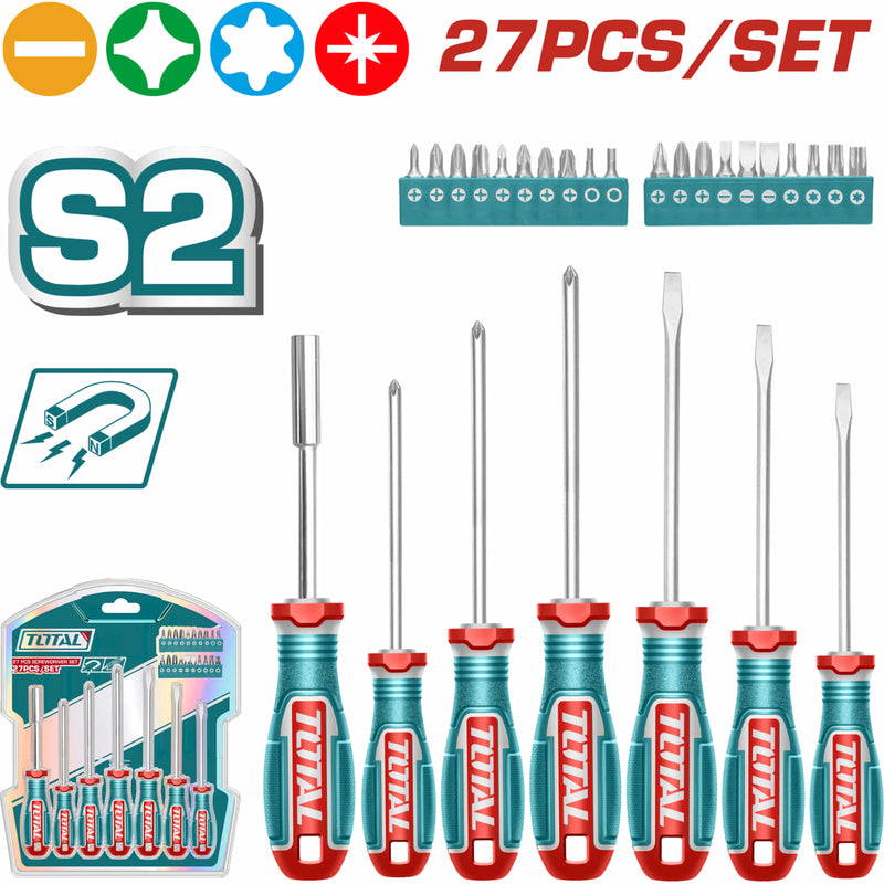 Combo del mes Total Destornilladores Variados Set de 27 piezas  Puntas: Plana, Phillips, Hexagonal, Torx POCAS UNIDADES.