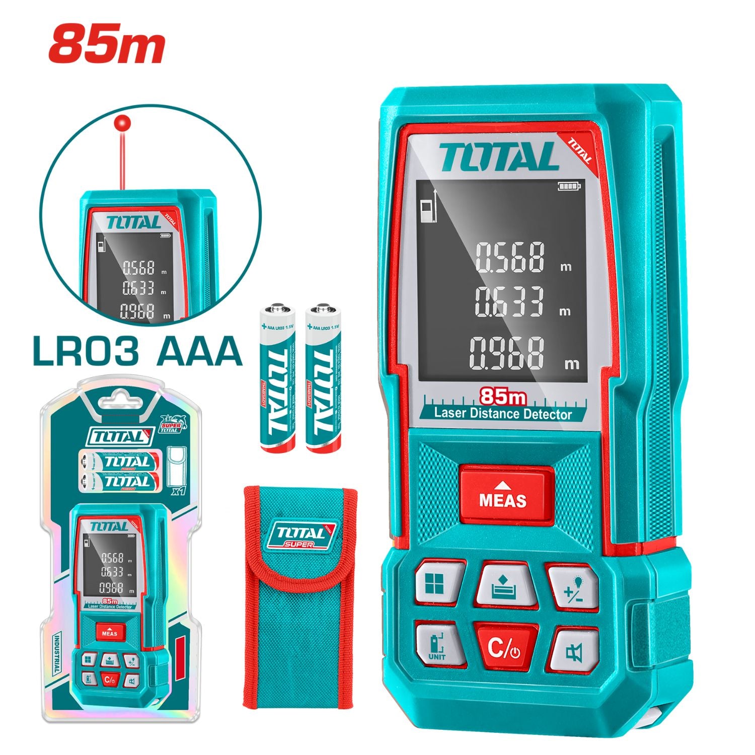 Medidor Laser Rango 85 m Exactitud ±2.0Mm. 635Nm, <1mW. Baterías AAA