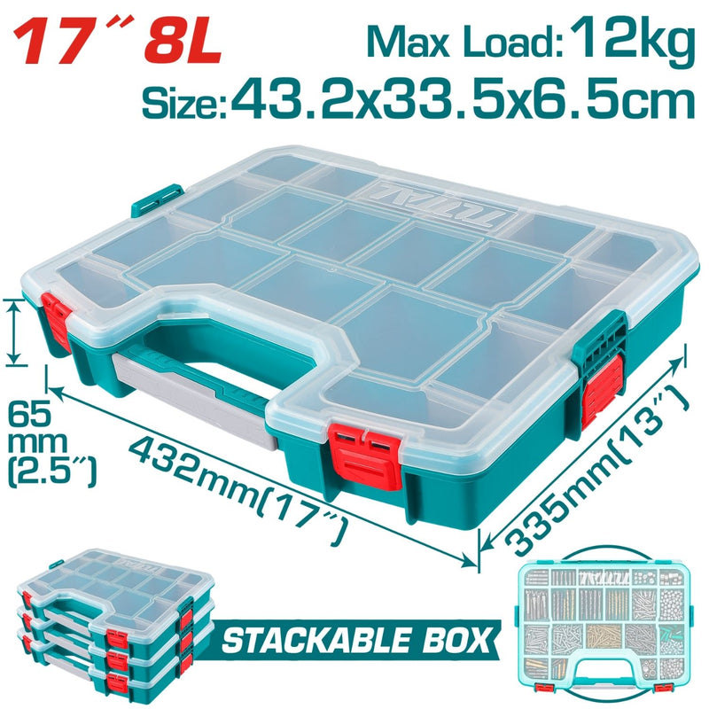 Organizador de plástico apilable 17" 432 mm (17") × 335 mm (13") × 65 mm (2.5")