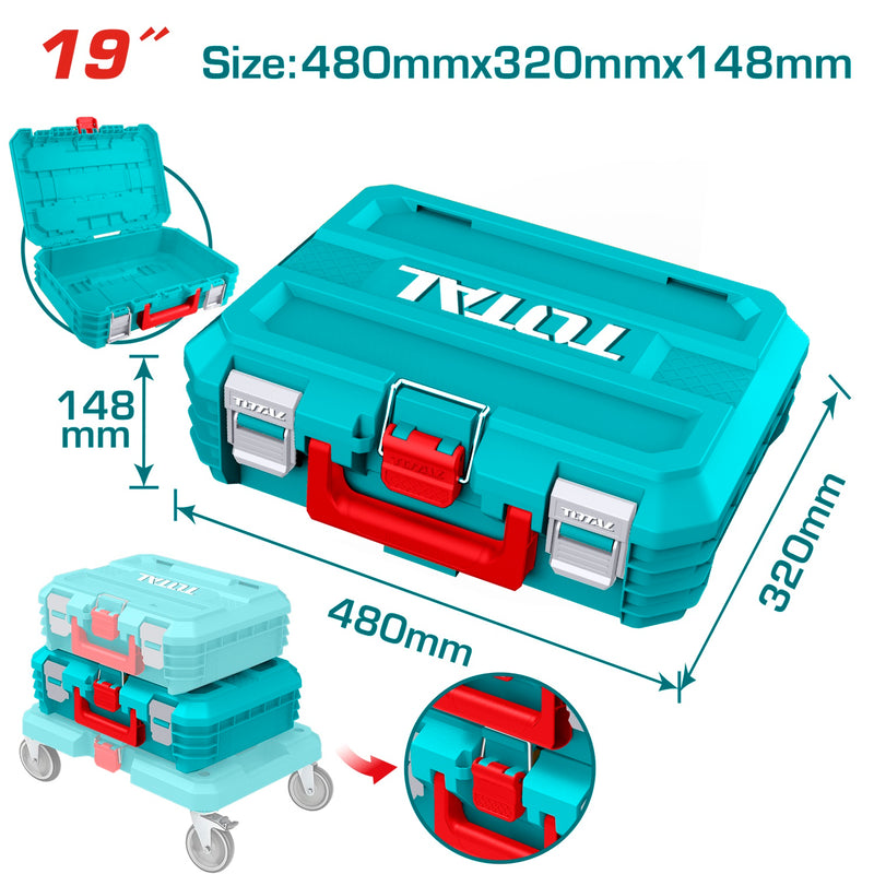 Caja de Herramientas Apilable de 19"  480 mm * 320 mm (12.5") * 148 mm (5.8"). Fácil de apilarse