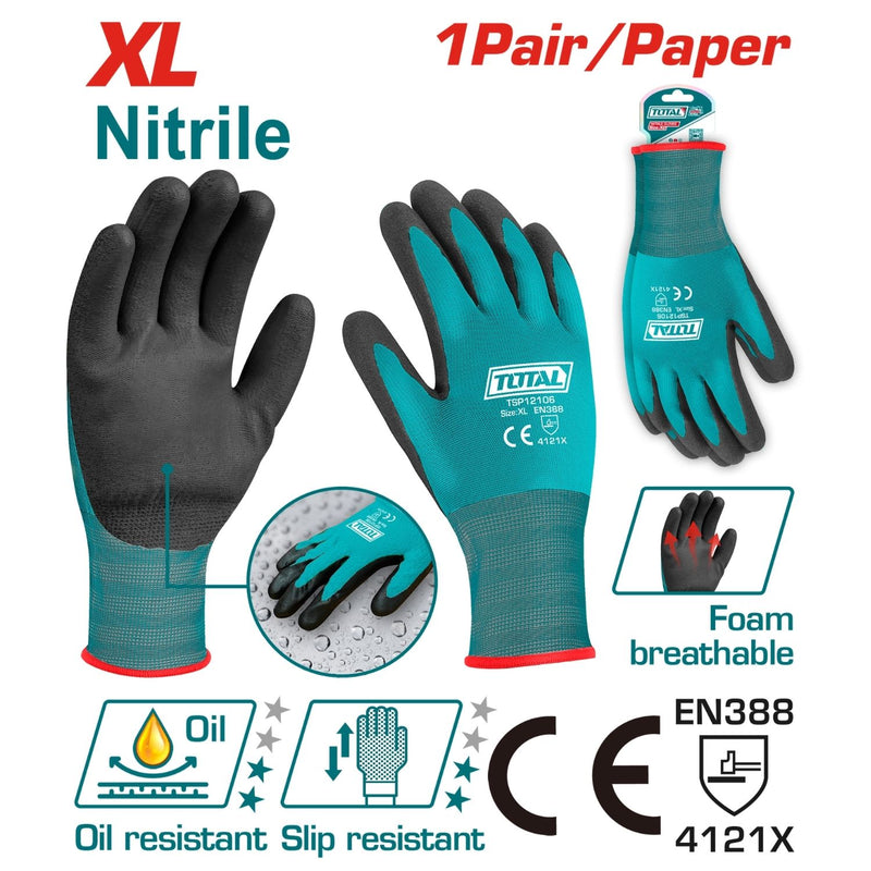 Guantes de Nitrilo Revestido XL. Recubrimiento de espuma. Calibre: 13. 1 Par.