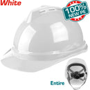 Casco de Seguridad color blanco. Refuerzo superior en forma de V.  Suspensión de 4 puntos.