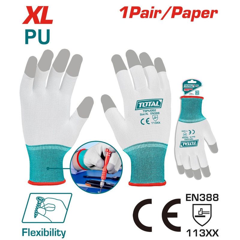 Guantes de Trabajo Antideslizantes (Talla XL) Recubiertos en PU. Calibre 13. (1 par)