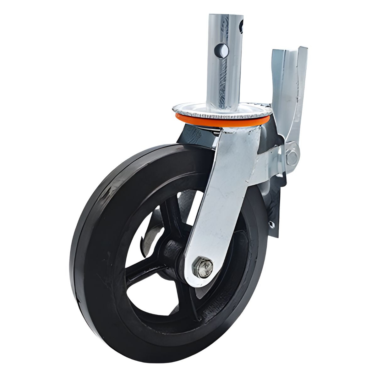 Rodaja para Andamio de 8". Rueda Industrial con Núcleo de Hierro, Goma Antideslizante y freno.