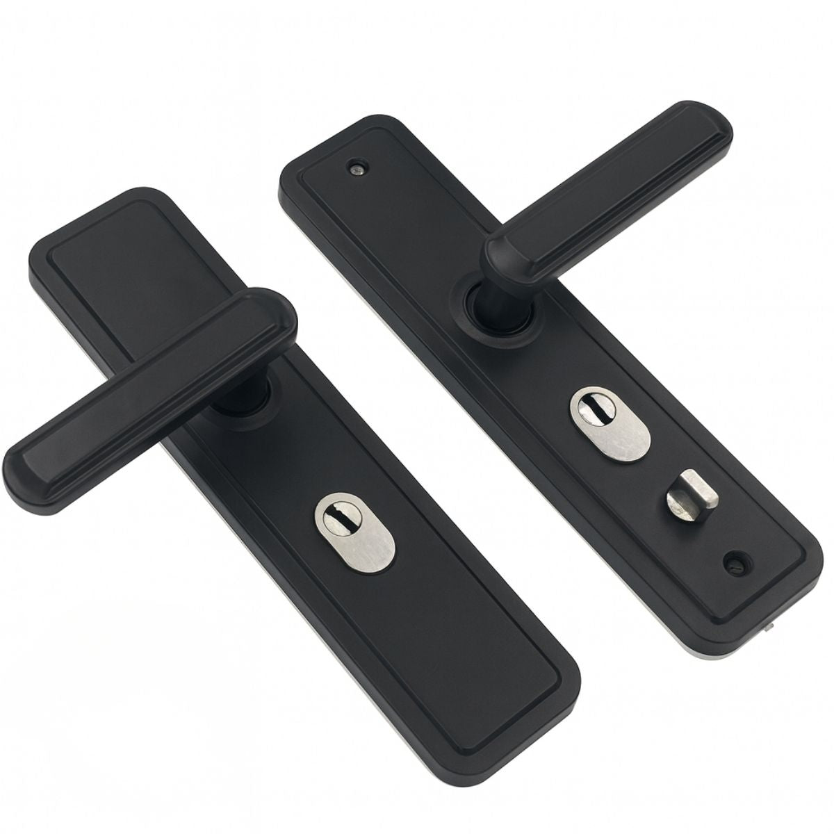 Manija (Chapa) De Puerta De Doble Tracción. Tirador Doble Resorte Con Placa De Acero Inoxidable 280x70mm. Distancia entre orificios 235mm. Gris Oscuro (No Incluiye Cerradura)