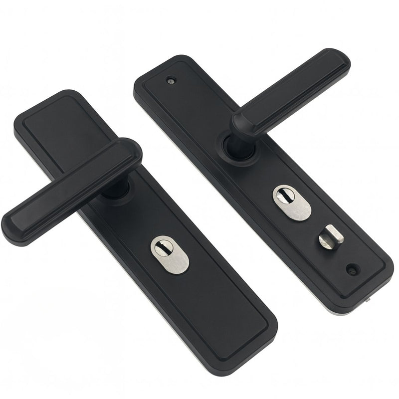 Manija (Chapa) De Puerta De Doble Tracción. Tirador Doble Resorte Con Placa De Acero Inoxidable 280x70mm. Distancia entre orificios 235mm. Gris Oscuro (No Incluiye Cerradura)