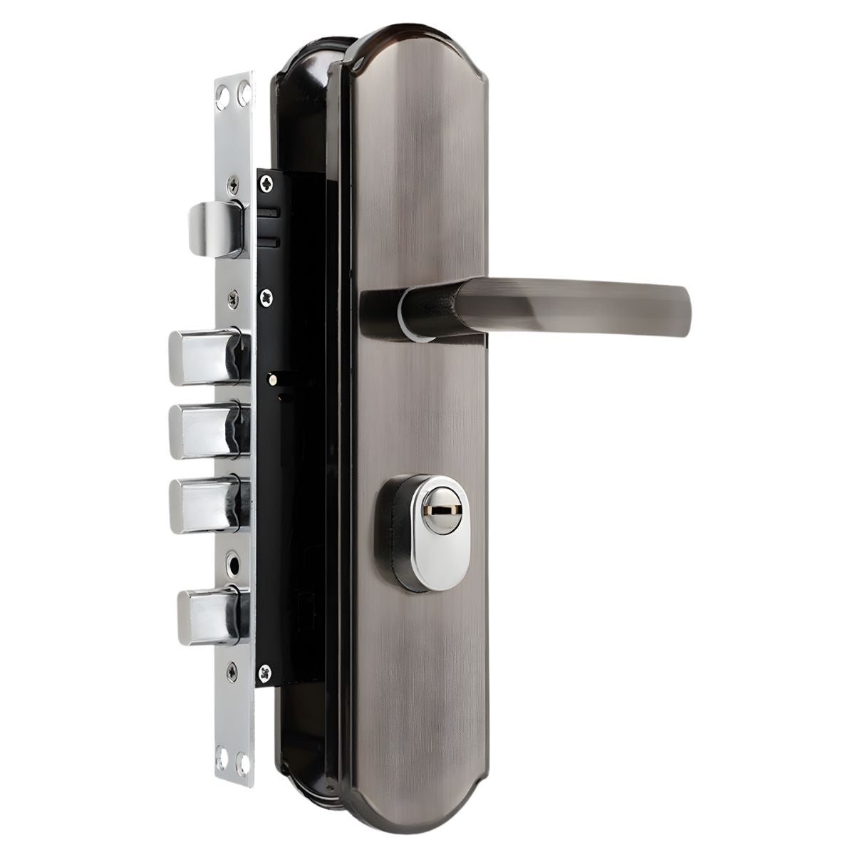 Cerradura De Seguridad Embutida Para Puertas De 45 a 55mm. Con Cilindro De Acero Inoxidable. Incluye 7 Llaves Doble Apertura.