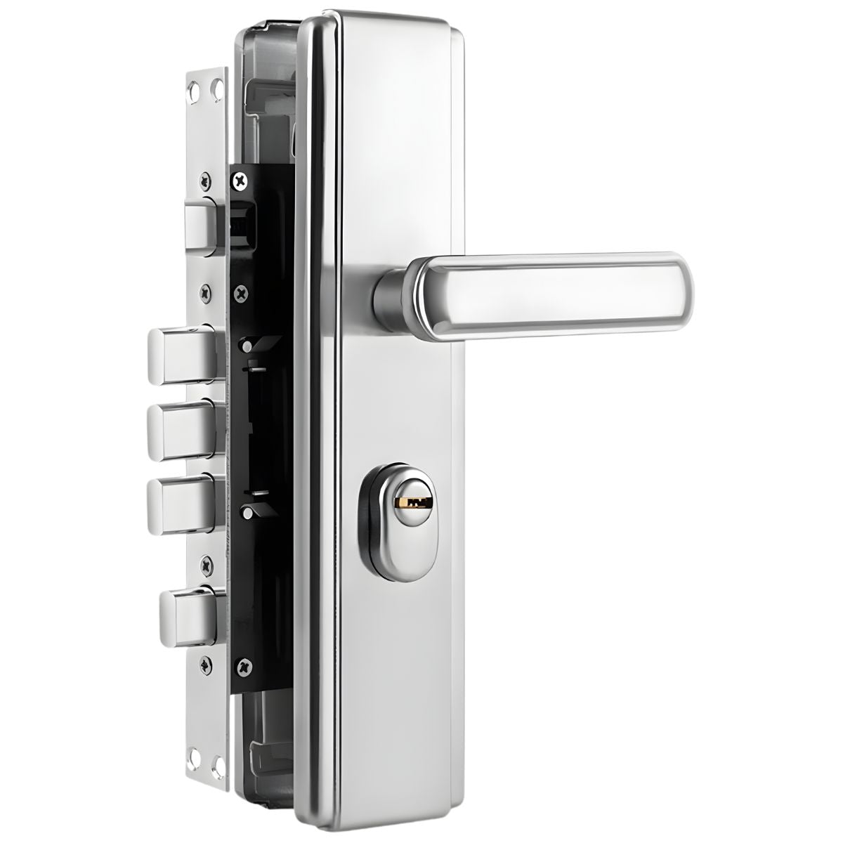 Cerradura De Seguridad Antirrobo De Acero Inoxidable Con Pestillo Cuadrado Doble Accionado Para Puertas De 45-55 mm. Incluye 7 llaves.