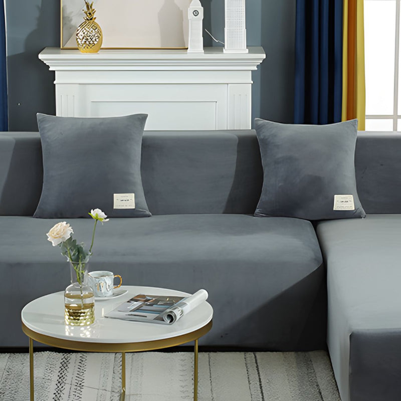 Fundas Elásticas para Sofás. Cubiertas Protectoras para sillones de Terciopelo Suave. Color Gris Claro.