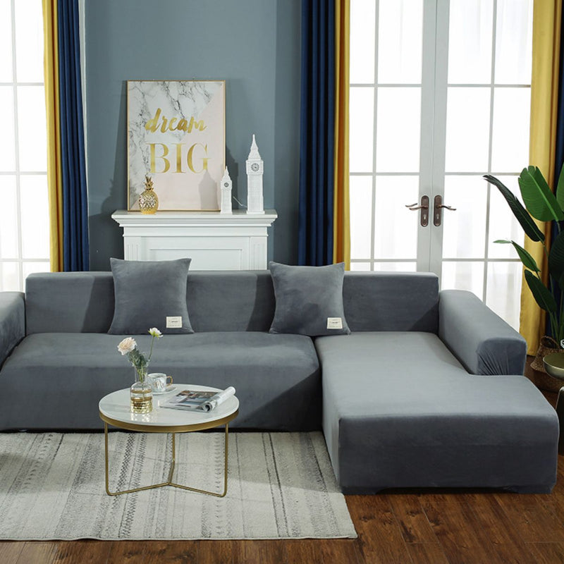Fundas Elásticas para Sofás. Cubiertas Protectoras para sillones de Terciopelo Suave. Color Gris Claro.
