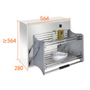 Organizador Retráctil para Gabinetes Superiores. 600mm Estante Abatible de Cocina Doble Nivel 56x56x28cm.