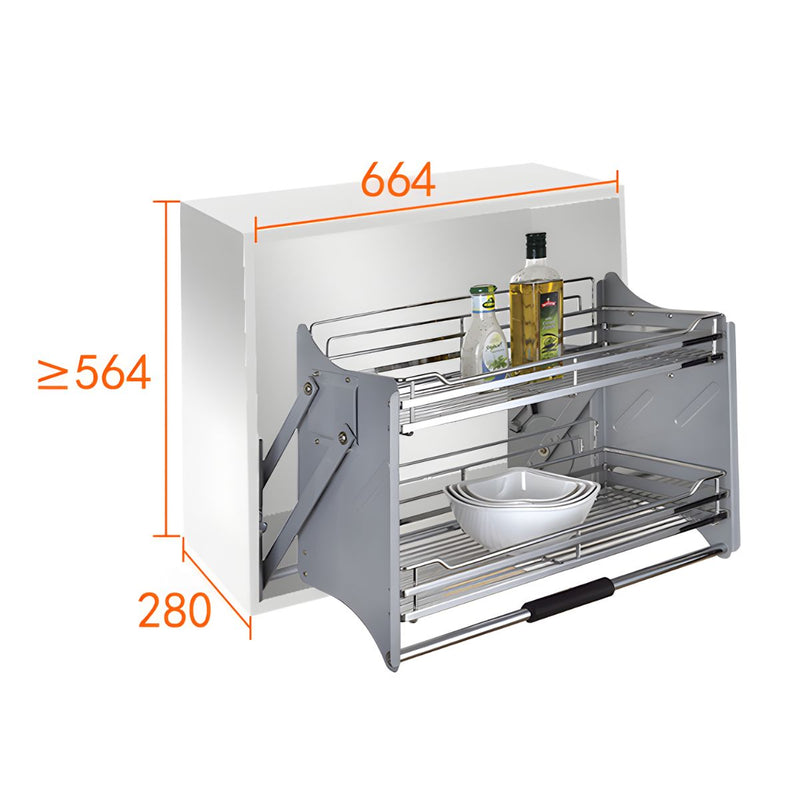 Organizador Retráctil para Gabinetes Superiores. 700mm Estante Abatible de Cocina Doble Nivel 66x56x28cm.