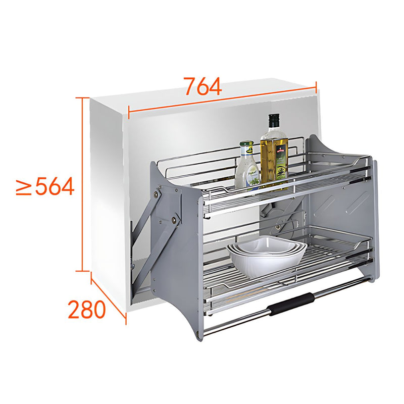 Organizador Retráctil para Gabinetes Superiores. 800mm Estante Abatible de Cocina Doble Nivel 76x56x28cm.