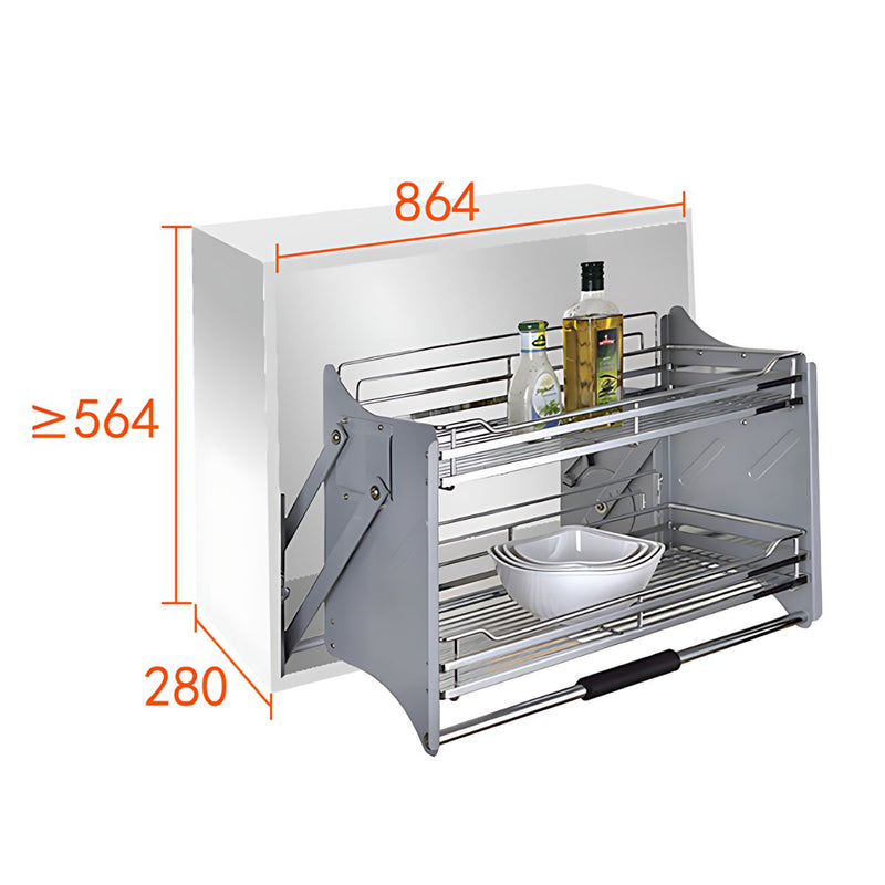 Organizador Retráctil para Gabinetes Superiores. 900mm Estante Abatible de Cocina Doble Nivel 86x56x28cm.