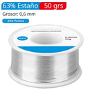 Rollo Cautin Estaño 63% Y Plomo Para Soldar 0.6mm (50grs). Alambre De Soldadura De Alta Conductividad Para Electrónica. Contenido Fundente 2%. Punto De Fusión 183°C