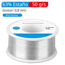 Rollo Cautin Estaño 63% Y Plomo Para Soldar 0.8mm (50grs) Alambre De Soldadura De Alta Conductividad Para Electrónica. Contenido Fundente 2%. Punto De Fusión 183°C