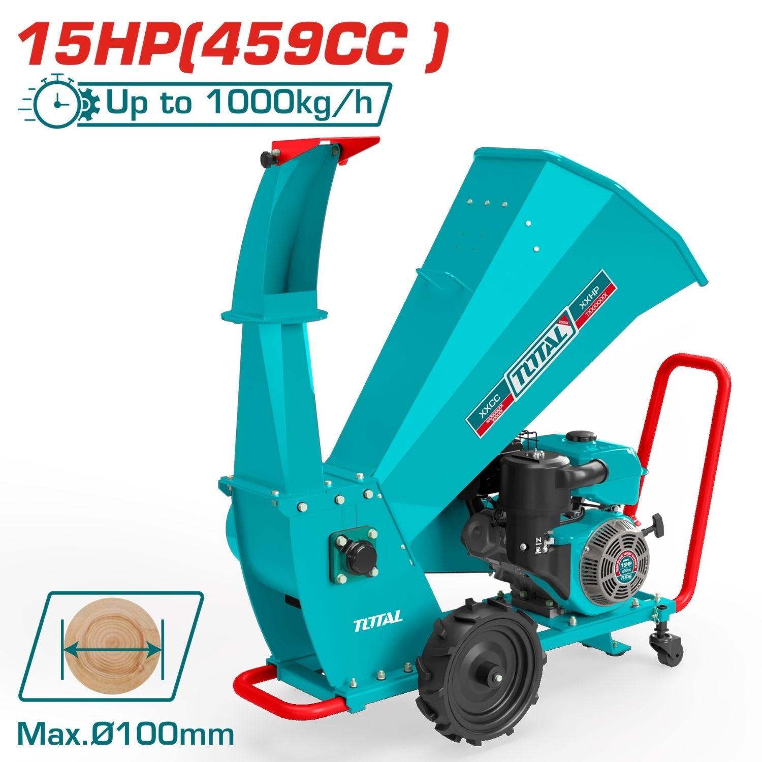 Chipeadora Picadora de Madera a Gasolina. Capacidad (4")100mm. 15HP. Potencia max. 10kw/3600rpm.