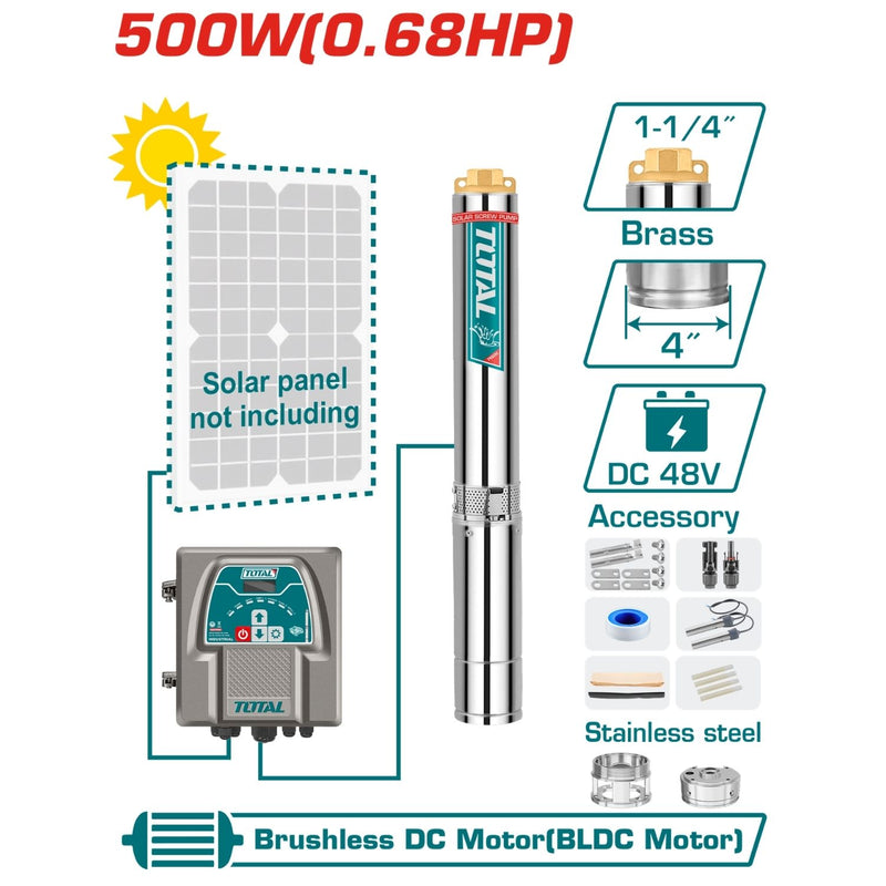 Bomba Sumergible Solar 4" 48V 500W  Flujo 4.0m³/h 78m No incluye Panel Solar.