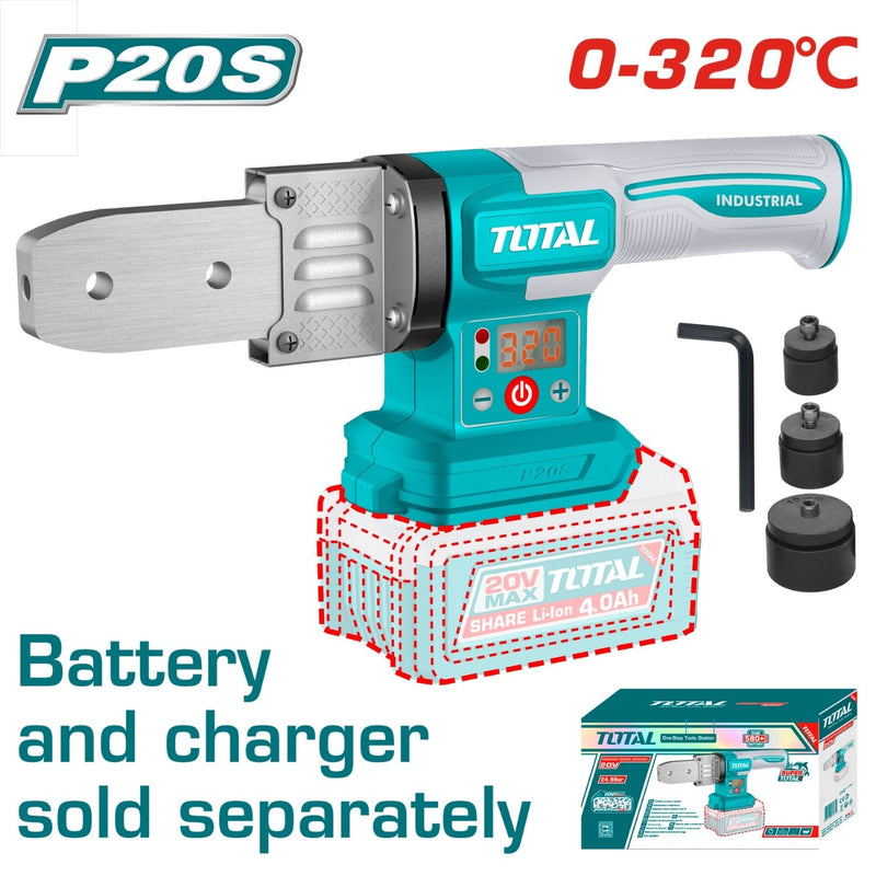 Soldadora tubos PVC de plástico Inalámbrica 20V Diámetros para soldar: 20,25,32mm.  Batería y cargador por separado. Termofusión soldador tubos