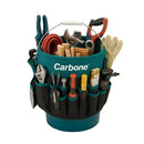 Bolso Porta Herramientas Profesional de Tela Oxford 600D. Cubeta Organizadora Carbone con Múltiples Bolsillos y Asa Metálica 30x32cm.