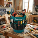 Bolso Porta Herramientas Profesional de Tela Oxford 600D. Cubeta Organizadora Carbone con Múltiples Bolsillos y Asa Metálica 30x32cm.