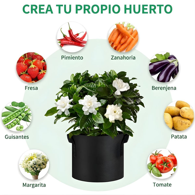 Bolsas de Cultivo Para Plantas. Macetas de tela Con Asas. Bolsas Para Huerto Con Drenaje. Color negro. Grow Bags Reutilizables y Transpirables.