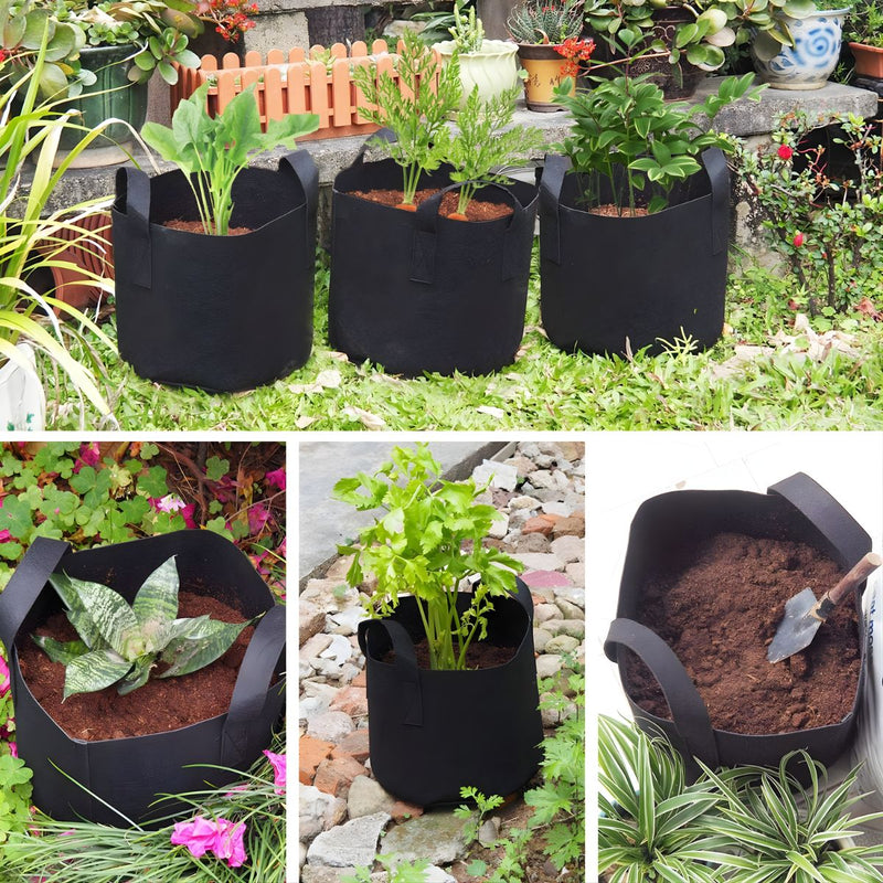 Bolsas de Cultivo Para Plantas. Macetas de tela Con Asas. Bolsas Para Huerto Con Drenaje. Color negro. Grow Bags Reutilizables y Transpirables.