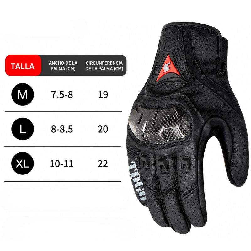 Guantes para Moto Compatibles con Celulares Touchscreen. Carcasa de Fibra de Carbono Anticaídas. Transpirables y Antideslizantes. Color Negro.