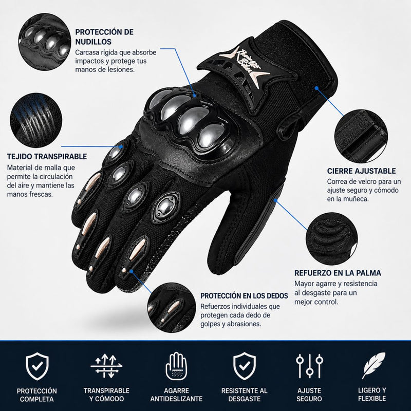 Guantes de Moto con Carcasa de Aleación Anticaídas y Antideslizantes. Compatibles para Usar con Pantalla Táctil. Resistentes al Desgaste. Color Negro.