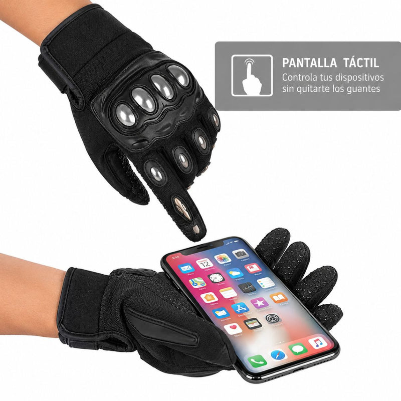 Guantes de Moto con Carcasa de Aleación Anticaídas y Antideslizantes. Compatibles para Usar con Pantalla Táctil. Resistentes al Desgaste. Color Negro.