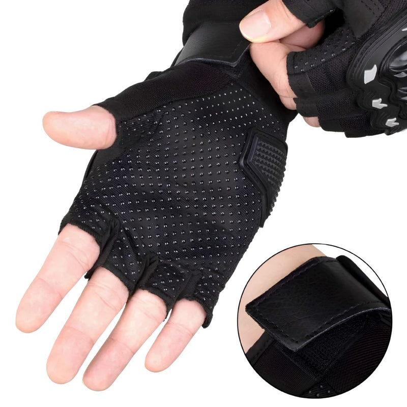 Guantes para Moto y Ciclismo de Medio Dedo con Carcasa PE Anticaídas. Antideslizantes y Transpirables. Resistentes al Desgaste. Color Negro.