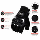 Guantes para Moto y Ciclismo de Medio Dedo con Carcasa PE Anticaídas. Antideslizantes y Transpirables. Resistentes al Desgaste. Color Negro.