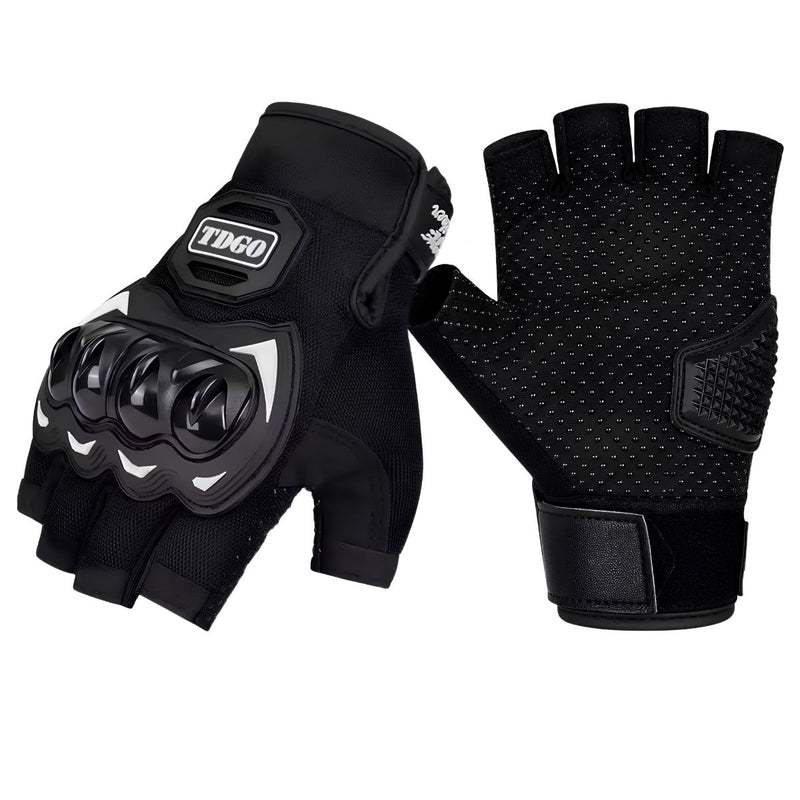 Guantes para Moto y Ciclismo de Medio Dedo con Carcasa PE Anticaídas. Antideslizantes y Transpirables. Resistentes al Desgaste. Color Negro.