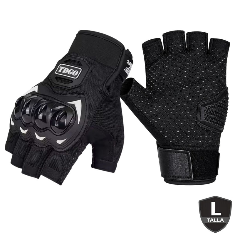 Guantes para Moto y Ciclismo Medio Dedo con Carcasa PE Anticaídas Antideslizantes Transpirables Resistentes al Desgaste. Color Negro. Talla L