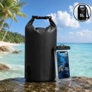 Bolsa seca Impermeable 5L con Funda Waterproof para Celular. Mochila con Cierre Hermético para Playa Kayak Camping y Deportes Acuáticos. Color Negro