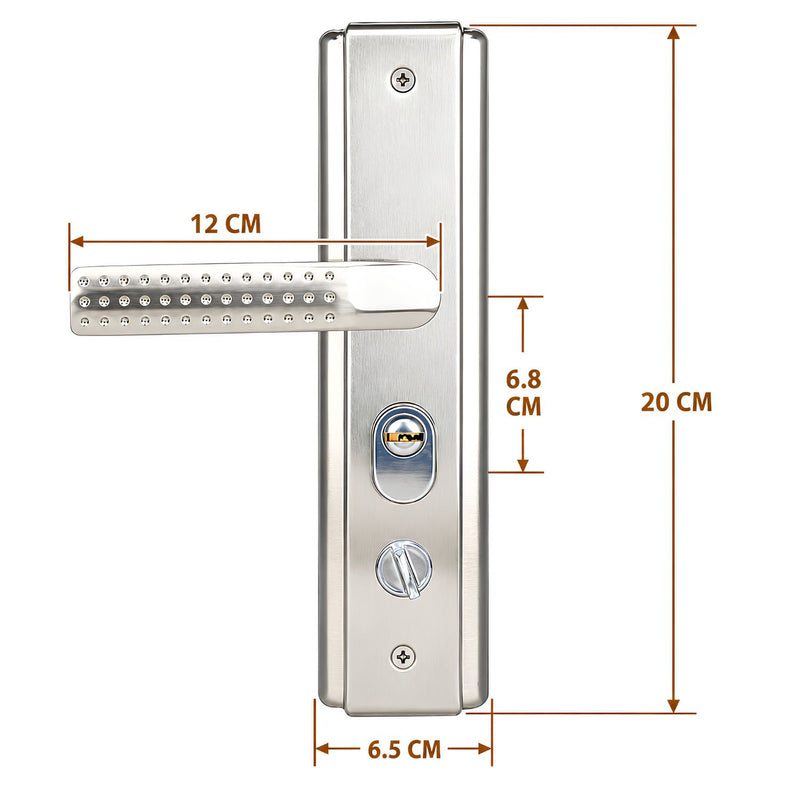 Cerradura De Seguridad Embutida Para Puertas Metálicas 20cm x 6.5cm. Con Cilindro De Acero Inoxidable. Incluye 7 Llaves. Apertura Izquierda Hacia Afuera