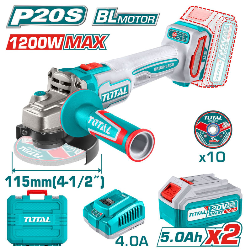 Flexible esmeriladora Inalámbrica 4 1/2” 1200W Motor sin escobillas.  Incluye batería y cargador. Esmeril angular.