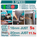 Flexible esmeriladora Inalámbrica 4 1/2" 42V Potencia de entrada: 1280W Incluye discos, batería, cargador y estuche. Esmeril angular