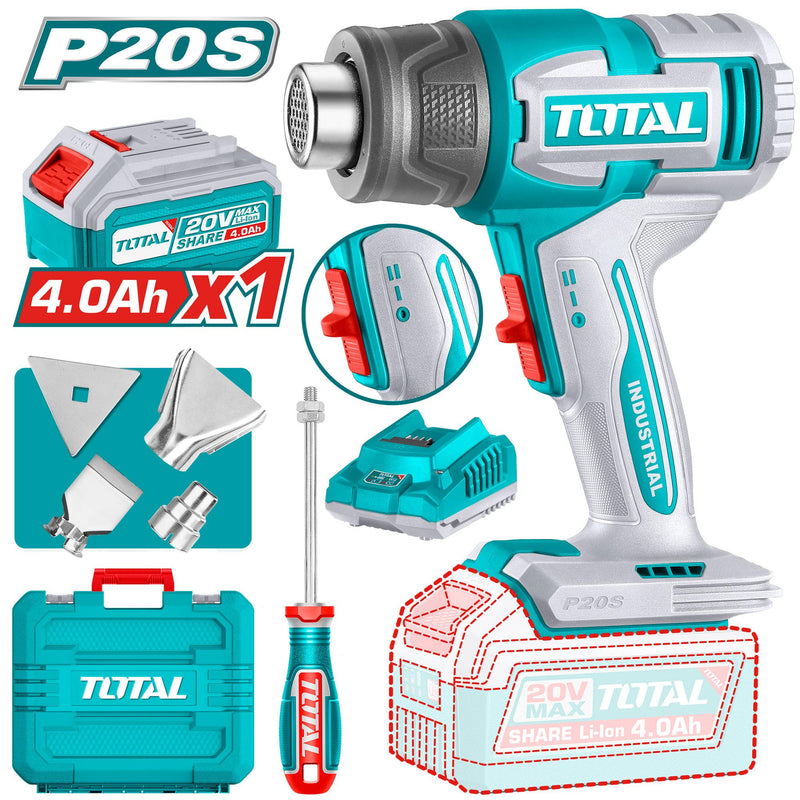 Pistola de calor 20V 300/550°C Flujo de aire: 100/200 L/min Incluye Batería y cargador. Blower