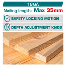 Clavadora de madera Inalámbrica 20V tipo F15~F35 Clavos Brad de 35mm. Capacidad de 105 pzs. Incluye  2 baterías  y 1 cargador.
